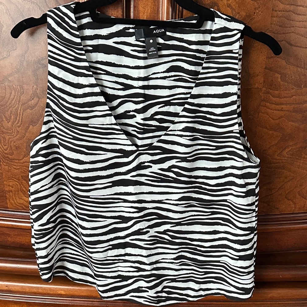 Aqua Zebra Stripe Tank Top - Black and White